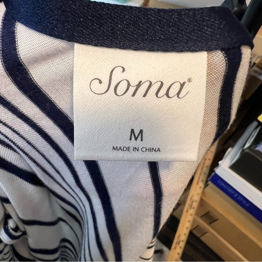 Soma Soft Jersey Asymmetrical Hem Midi Dress  women medium Amity Stripe White - Picture 10 of 11